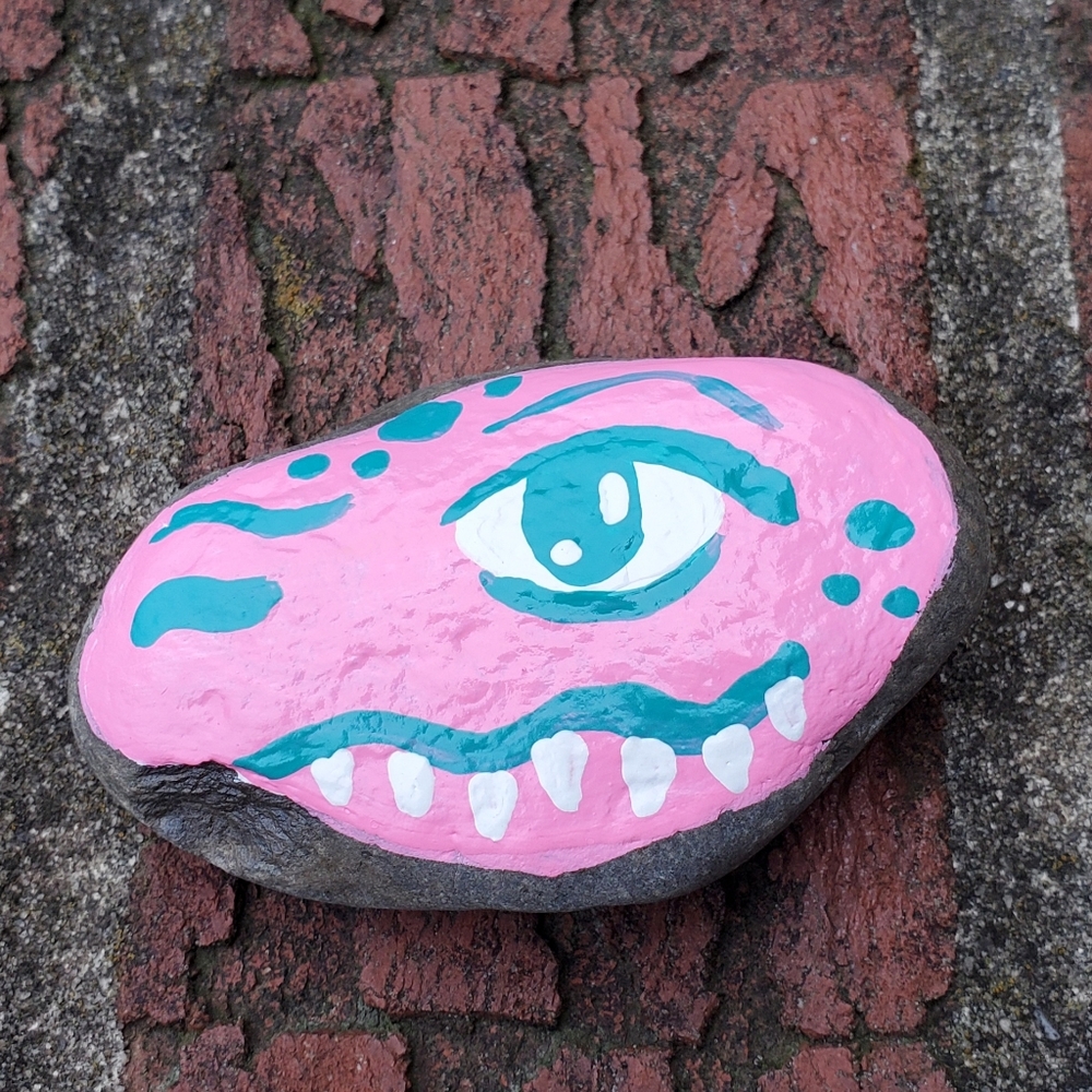Original Cute Hand-Painted Pink Dinosaur Rock By Mattoodles